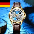 Luxus Herren Automatikuhr Skelett Design Lederarmband wasserdicht, Deutschland