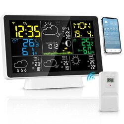 Neu WLAN-Funk-Wetterstation mit 3 Außensensoren, Farbdisplay, Uhr und App