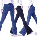 Damen Jeans Hose Bootcut Mid Waist  Push Up Schlaghose Weites Bein Stretch D124