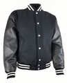 Herren Freizeit College Baseball Jacke Sweat Club Jacke mit Leder Schwarz XS-6XL