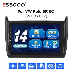 9" Android 14 Carplay Autoradio 32G Für VW Polo 6R 6C 2009-2017 GPS Wifi 32G Cam