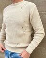 Pullover Wolle Rundhalsausschnitt Herren Mit Dehnungsstreifen Effekt Zerrissen