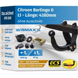 ANHÄNGERKUPPLUNG starr für Citroen Berlingo II L1 08-11 +7pol E-Satz ECS
