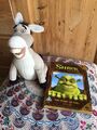 2004 Shrek 2 Lachen & Schütteln sprechender Esel weiches Plüschtier 8 Zoll & DVD Paket 2 Discs