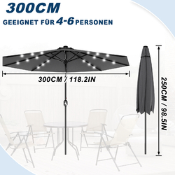 3M LED Strandschirm mit Solarpanel Sonnenschirm Marktschirm Schirm Gartenschirm
