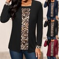 Damen Langarm Freizeit T-Shirt Leopard Tunika Bluse Herbst Oberteile Hemd Tops