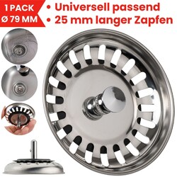 Siebkorb für Küchenspüle Ø 79 mm Siebkörbchen mit Zapfen Stift Abflusssieb Spüle