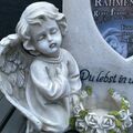 XL 21cm Engel mit Buch Foto Bild Trauerengel Grabvase Grabschmuck Grablicht Herz