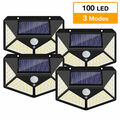 100 LED SOLARLEUCHTE SOLARLAMPE BEWEGUNGSMELDER AUßEN FLUTER SENSOR STRAHLER 4X