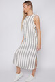 Damen M&S Leinenmix Midi Kleid Baumwolle Urlaub Seite Knopfmarken Spencer Sommer