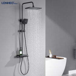 Regendusche Duschsystem mit Thermostat Duscharmatur mit Ablage Schwarz Duschset 