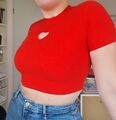 Croptop bauchfreies T-Shirt mit Herz Ausschnitt Rot H&M XS