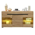 Kommode Sideboard mit LED Beleuchtung Glas Regal Standschrank Anrichte Holzoptik