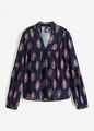 Bluse mit Muster Gr. 40 Dunkelblau Himbeerrose Bedruckt Damen Langarmbluse Neu