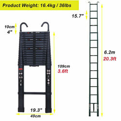 Teleskopleiter Klappleiter 3,2-6m Aluleiter ausziehbar Teleskop-Design mit Haken