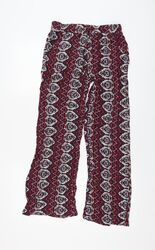 Breeze Eve Womens Purple Geometric Cotton Trousers Size S L27 in Regular Drawstr