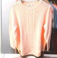 Gr. 48 Damen Strickpullover mit Zopfmuster Mischgewebe mit Alpaca Lachsrosa 