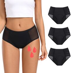 Perioden Unterwäsche Schwarz 3er Set Menstruation Slip Auslaufsicher Größe S-2XL