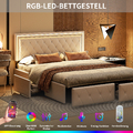 Polsterbett 160x200cm Doppelbett Stauraumbett PU Bettgestell mit LED Lattenrost