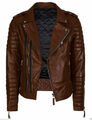 Zayn Herren Retro Lederjacke Motorrad Biker Café Racer Braun Steppjacke