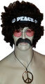 Afro Perücke braun blond schwarz Brille Peace Stirnband Bart Medaillon Hippie