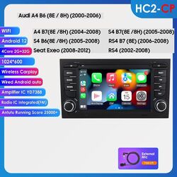 7"Autoradio Android 12 Für Audi A4 S4 RS4 8E B6 B7 GPS NAVI CarPlay WIFI 2G+32GB