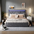 Polsterbett Doppelbett 140x200 bett mit 4 Stauraum Schubladen LED Licht&USB-Port