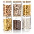 Arendo Vorratsgläser 6er Set, 20cm, eckig, Borosilikatglas mit Bambusdeckel