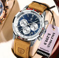 Leder Armbanduhr mit Datum und Chronograph - Herrenuhr Luxusuhr leuchtend