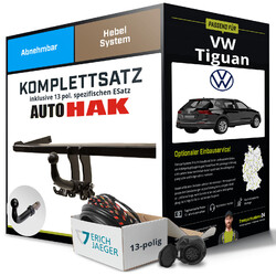 Für VW Tiguan Typ 5N Anhängerkupplung abnehmbar +eSatz 13pol 09.2007-04.2016 NEUJETZT NEU: Montage zum Festpreis!