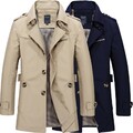 Herren Trenchcoat Lang Mantel Jacke Militär Revers Freizeit Lang Jacken Outwear