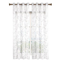 EUGAD 2er Set Gardinen Vorhänge Stickerei Transparent Fensterschal DekoschalAufhängen: Ösen/Schlaufen/Kräuselband; H: 175/225/245cm