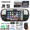 Autoradio 7" DAB+ Carplay 64G Android 13 GPS Navi RDS Kam Für Fiat 500 2007-2015