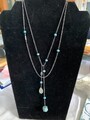 Pandora Lariat Necklace 925 Oxidized Silver Retired  Teal Pearl Station Rose