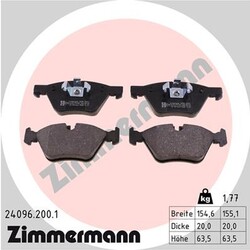 1x ORIGINAL® Zimmermann 24096.200.1 Bremsbelagsatz, Scheibenbremse Vorne, exkl.