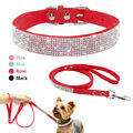 Hundegeschirr Leder Brustgeschirr Welpen Katze Strass Geschirr mit Leine Soft