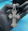 3,0Ct Rundschliff Moissanit Kreuz Herren Charm Anhänger 14K Weißgold plattiert