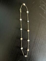 Schöne Perlgold Halskette mit 3 verschiedenen farbigen Perlen 16"" lang