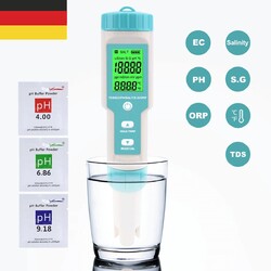 PH und Chlor Messgerät Pool, pH und Salzmessgerät Wasser, 7-in-1 Wassertester DE