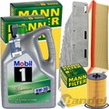 MANN INSPEKTIONSPAKET + MOBIL 5W30 MOTORÖL passend für VW TIGUAN SHARAN 2.0 TDI