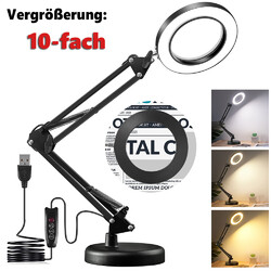 Lupe mit Licht und Ständer 10X , 2-in-1 stufenlos dimmbare LED-Schreibtischlampe