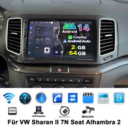 Carplay Android 14 Autoradio GPS Navi MIK KAM+ Für VW Sharan 7N Seat Alhambra II