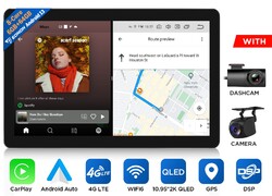 CAM+DVR+ 10,95" 1 DIN Autoradio Android 13 6+64G GPS Navi Bluetooth WIFI CarPlay