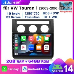 Für VW Touran 1T1 1T2 1T3 2003-2010 Android 14 Autoradio GPS NAVI Carplay 2+64GB