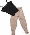 2 Teile Sommer Set Top Lascana Schwarz 36/38 Hose m. Raffung Beige Viskose 38