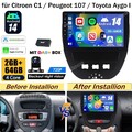 64G Android 14 Autoradio DAB+ Kam Carplay für Citroen C1 Peugeot 107 Toyota Aygo
