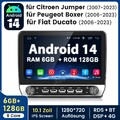 10.1" Android 14 CarPlay 6+128G Autoradio GPS Navi Für Fiat Ducato Peugeot Boxer