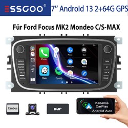 DAB+ 2+64G Android 13 Autoradio Für Ford Mondeo Focus C/S-Max Galaxy GPS Navi BT