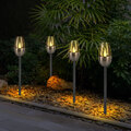 4x Außenleuchte Solarlampe Steckleuchte Feuereffekt Terrassenlampe schwarz LED