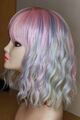 Perücke Wig halblang Bob Perücken wellig pastell bunt regenbogen cosplay rosa